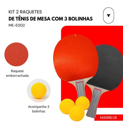 Imagem de Kit Ping Pong 2 Raquete de Tênis de Mesa com 3 Bolinhas