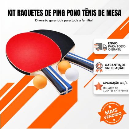 Imagem de Kit Ping Pong 2 Raquetes Tênis De Mesa Com 3 Bolinhas