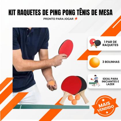 Imagem de Kit Ping Pong 2 Raquetes Tênis De Mesa Com 3 Bolinhas