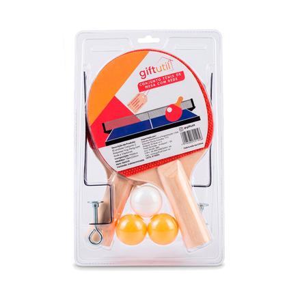 Imagem de Kit Ping Pong Profissional Completo Tênis De Mesa 2 Raquetes 3 Bolas 1 Rede 2 Suportes