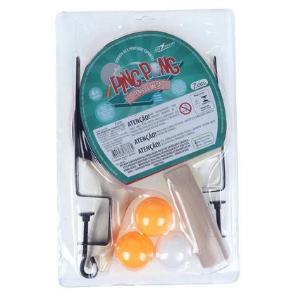 Imagem de KIT Ping Pong Tênis de Mesa Com 2 Raquetes Anatômicas, 3 Bolas, 1 Rede e 2 Suportes Original Inmetro