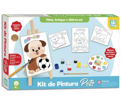 Imagem de Kit Pintura Infantil Madeira com Cavalete Tintas e Pincel Nig Brinquedos Educativos