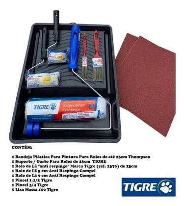 Imagem de Kit Pintura Parede Rolo Lã Bandeja Lixa Pincel Lona C/ 15 Pç