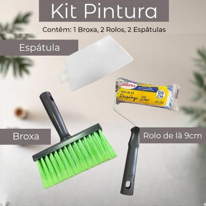 Imagem de Kit Pintura Rolo Broxa Espátula Completo 5 Pçs Antirespingo Casa Parede Multiuso
