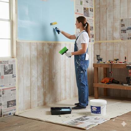 Imagem de Kit Pintura Rolo Broxa Espátula Completo 5 Pçs Antirespingo Casa Parede Multiuso