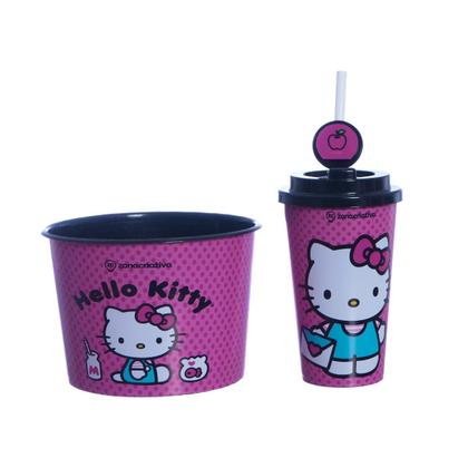 Imagem de Kit Pipoca Infantil Hello Kitty com Almofada, Copo e Balde