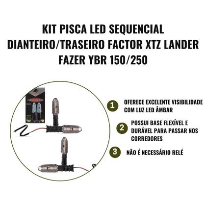 Imagem de Kit Pisca Led Sequencial Stallion Dianteiro/Traseiro Factor Xtz Lander Fazer Ybr 150/250