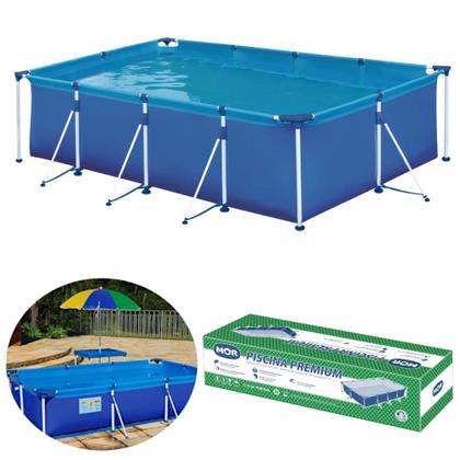 Imagem de Kit Piscina 5000 Litros + Lanca Agua Animais Sortido + Oculos Natacao Infantil Azul + Capa e Forro