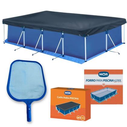 Imagem de Kit Piscina 6200 Lts Premium Mor + Capa + Forro + Peneira para Limpeza