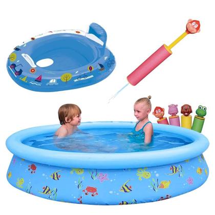 Imagem de Kit Piscina Infantil 1000 L + Bote Fralda Azul + Lanca Agua de Bichinhos