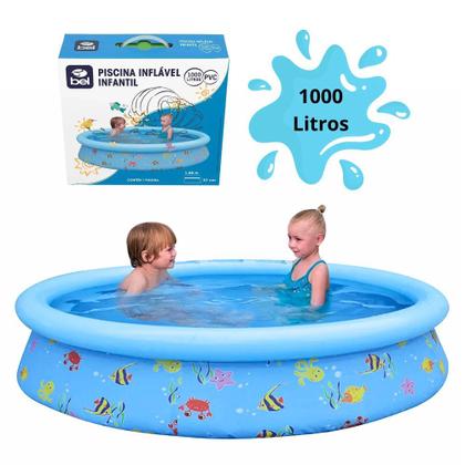 Imagem de Kit Piscina Infantil 1000 L + Bote Fralda Azul + Lanca Agua de Bichinhos