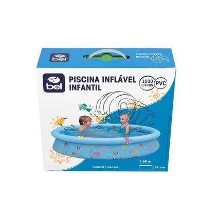 Imagem de Kit Piscina Infantil 1000 L + Bote Fralda Azul + Lanca Agua de Bichinhos