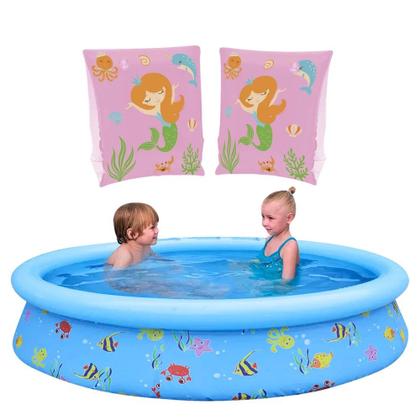 Imagem de Kit Piscina Infantil 1000 L Inflavel Estampada + Boia de Braco Rosa