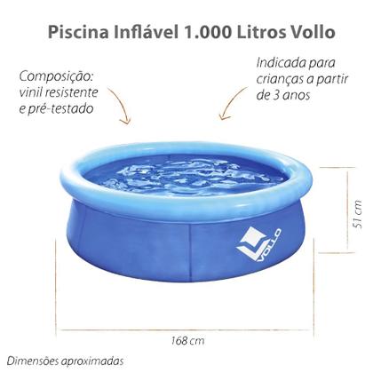 Imagem de Kit Piscina Infantil 1000 L Vollo + Boia de Braco + Bola Das Princesas Disney Inflavel Mor