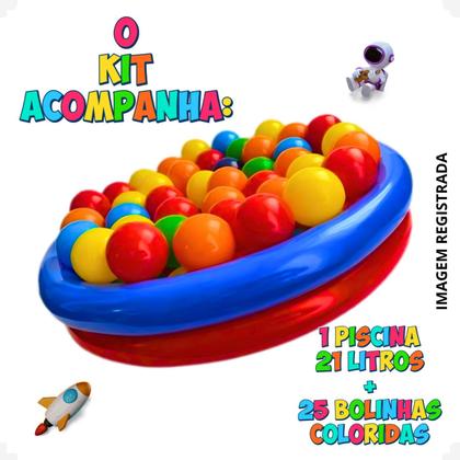 Imagem de Kit Piscina Infantil 21 Litros Criança Inflável 2 Anéis Com 25 Bolinhas Coloridas