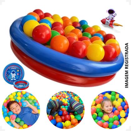 Imagem de Kit Piscina Infantil 21 Litros Criança Inflável 2 Anéis Com 25 Bolinhas Coloridas