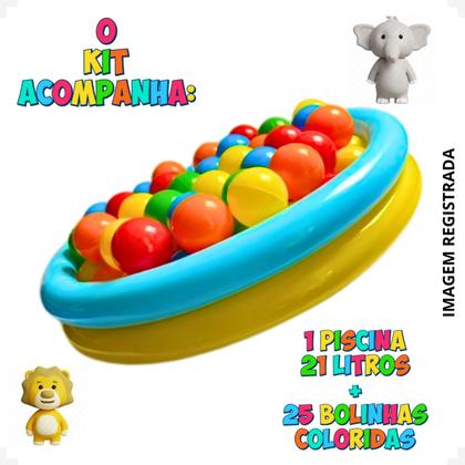 Imagem de Kit Piscina Infantil 21 Litros Criança Inflável 2 Anéis Com 25 Bolinhas Coloridas