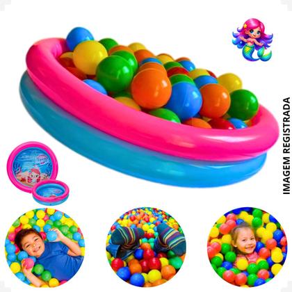 Imagem de Kit Piscina Infantil 21 Litros Criança Inflável 2 Anéis Com 25 Bolinhas Coloridas