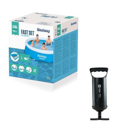 Imagem de Kit Piscina Inflável Bestway Fast Set 3.800 Litros Azul Com Bomba De Ar Manual Blow Com 3 Bicos Adaptadores Nautika