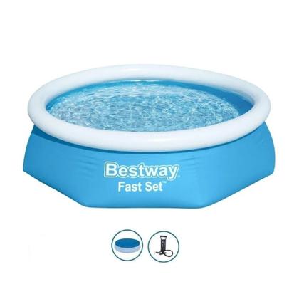 Imagem de Kit Piscina Inflável Bestway Fast Set 3.800 Litros Azul Com Bomba De Ar Manual Blow Com 3 Bicos Adaptadores Nautika