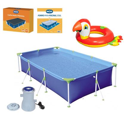 Imagem de Kit Piscina Premium 3700 Litros Capa Forro Filtro Boia Inflável Infantil Animais - 220V Mor