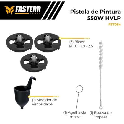 Imagem de Kit Pistola de Pintura Pulverizadora HVLP Elétrica 550W 1400ml com Lona e acessórios Fasterr