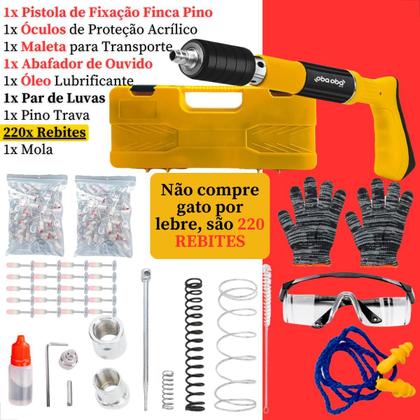 Imagem de Kit Pistola Finca Pino de Fixação Profissional com 220 Pregos Maleta Sem Esforço Rebitadeira