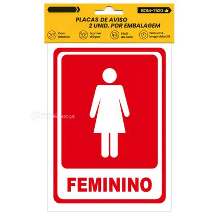 Imagem de Kit Placas Banheiro Masculino e Feminino 20x15cm em PVC com Adesivo Uso Interno/Externo BOM7520