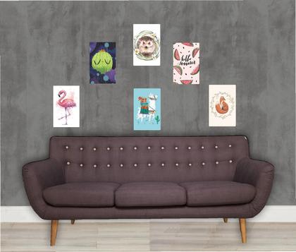 Imagem de Kit Placas Decorativa Animais Flamingo Cactu Lhama