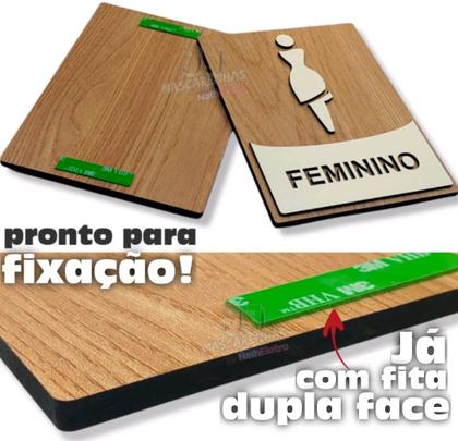 Imagem de Kit placas para banheiro wc sinalização mdf decorativa 3mm