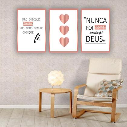 Imagem de Kit Placas Quadros Decorativos Sala 3 20X30 Religioso Nunca Foi Sorte