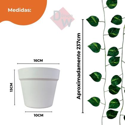 Imagem de Kit Planta Trepadeira Artificial Jiboia Com Vaso Branco