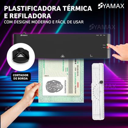 Imagem de Kit Plastificadora Yamax A4 Lm400 127V e 220V  Refiladora  5 Folhas de Plastificação