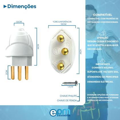 Imagem de Kit Plugue Macho 2p+t 20A + Tomada Fêmea 2p+t 20A Branco