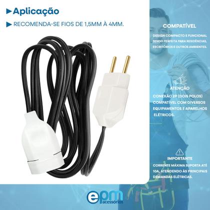 Imagem de Kit Plugue Pino Macho Maciço 2p 10A + Tomada Fêmea 2p 10A Branco