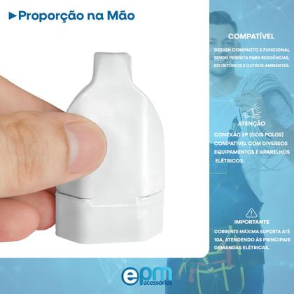 Imagem de Kit Plugue Pino Macho Maciço 2p 10A + Tomada Fêmea 2p 10A Branco