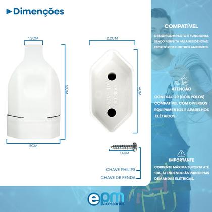 Imagem de Kit Plugue Pino Macho Maciço 2p 10A + Tomada Fêmea 2p 10A Branco