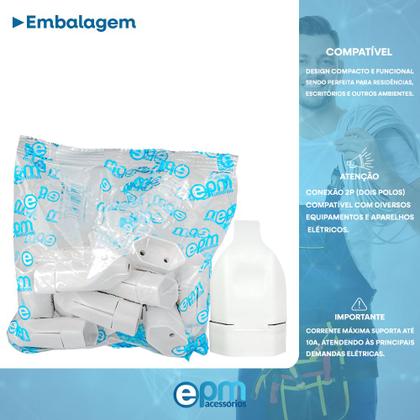 Imagem de Kit Plugue Pino Macho Maciço 2p 10A + Tomada Fêmea 2p 10A Branco