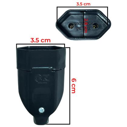 Imagem de Kit Plugue Pino Macho Maciço 2p 10A + Tomada Fêmea 2p 10A Preto