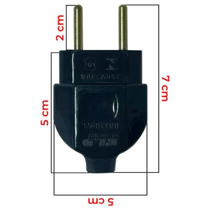 Imagem de Kit Plugue Pino Macho Maciço 2p 10A + Tomada Fêmea 2p 10A Preto