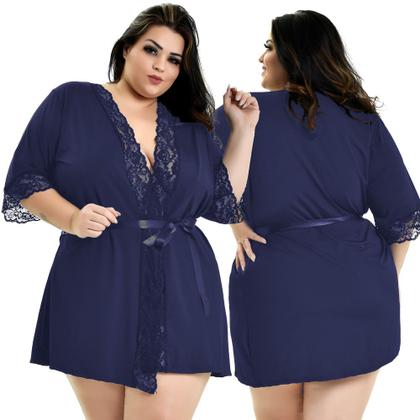 Imagem de Kit Plus Size Camisola Decote Sexy Microfibra  e Robe Renda  MAG826.851