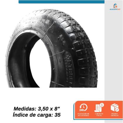 Imagem de Kit Pneu e Câmara para Carrinho de Mão 3,50x8 Reposição Durável para Equipamentos de Jardim e Construção