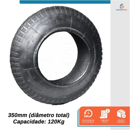 Imagem de Kit Pneu e Câmara para Carrinho de Mão 3,50x8 Reposição Durável para Equipamentos de Jardim e Construção