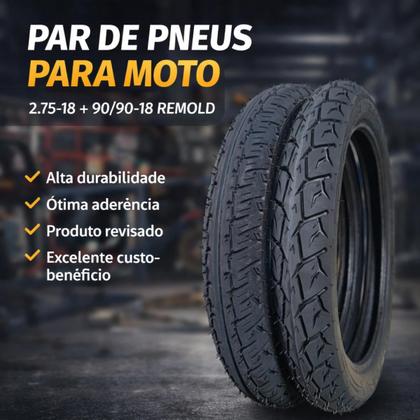 Imagem de  kit pneus moto 90 90 18 traseiro 2 75 18 dianteiro cg titan fan start ybr factor mais durabilidade e economia 