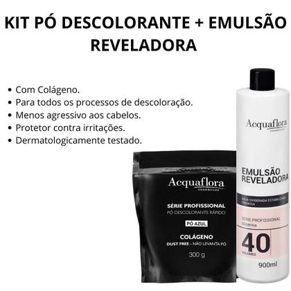 Imagem de Kit Pó Descolorante + Emulsão Reveladora Acquaflora Volume 40 900ml