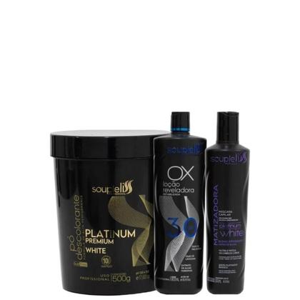 Imagem de Kit Pó Descolorante White + Ox 30 Vol + Matizador Souple Liss