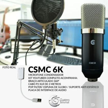 Imagem de Kit Podcast Youtuber Microfone Condenser Custom Sound Csmc6k