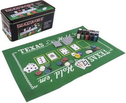 Imagem de Kit Poker Profissional Em Lata 200 Fichas Texas Hold'Em Set