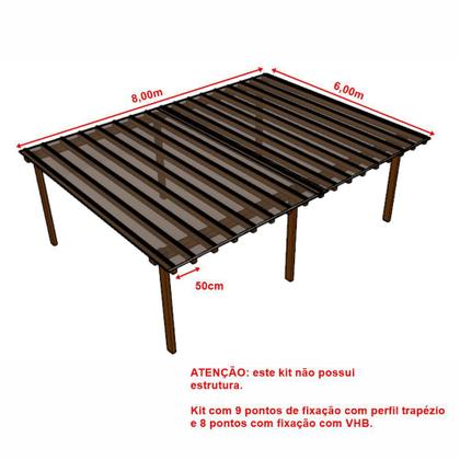 Imagem de Kit Policarbonato Bronze 4mm 8,00m x 6,00m - Perfis Naturais