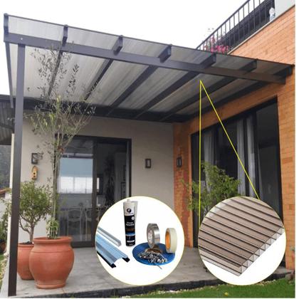 Imagem de Kit Policarbonato Bronze 4mm 8,00m x 6,00m - Perfis Naturais